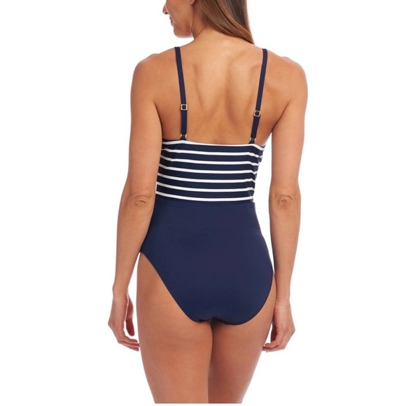 NWT LA BLANCA Capri Stripe Plunge One Piece Size 8 - Picture 3 of 12